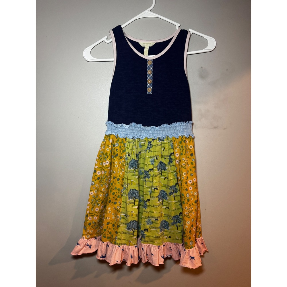Matilda Jane x Joanna Gaines Girls Mixed Print Farmhouse Dress Navy Floral 10